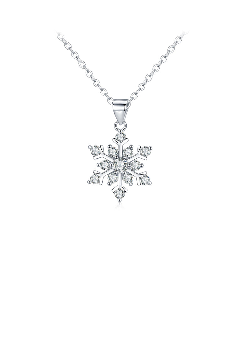 925 Sterling Silver Fashion Simple Snowflake Pendant with Cubic Zirconia and Necklace - Luxurious Look