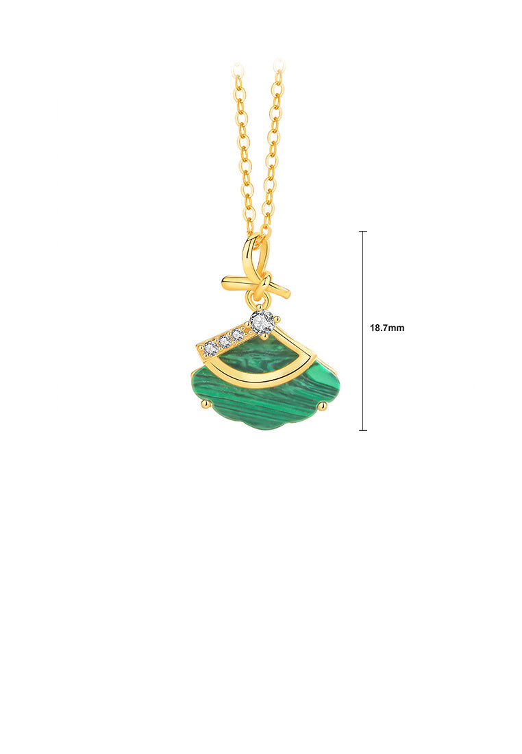 925 Sterling Silver Plated Gold Fashion Temperament Fan Pendant with Cubic Zirconia and Necklace - Luxurious Look