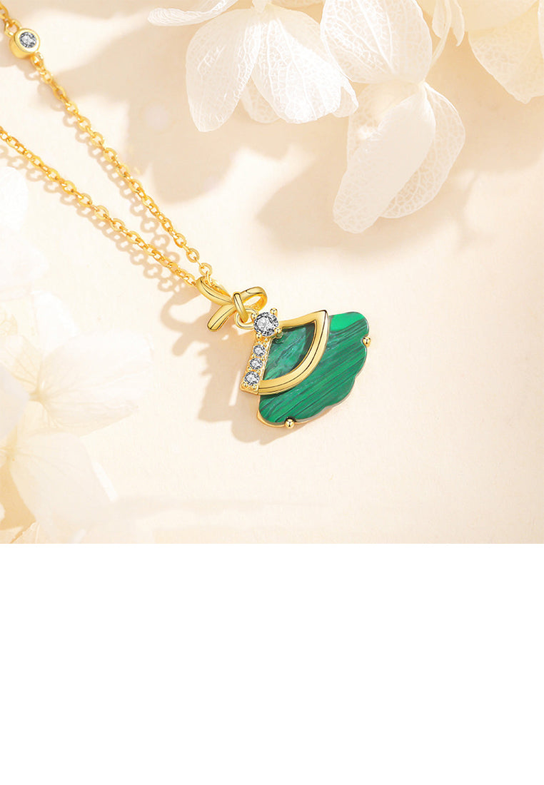 925 Sterling Silver Plated Gold Fashion Temperament Fan Pendant with Cubic Zirconia and Necklace - Luxurious Look