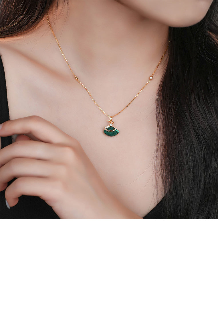 925 Sterling Silver Plated Gold Fashion Temperament Fan Pendant with Cubic Zirconia and Necklace - Luxurious Look