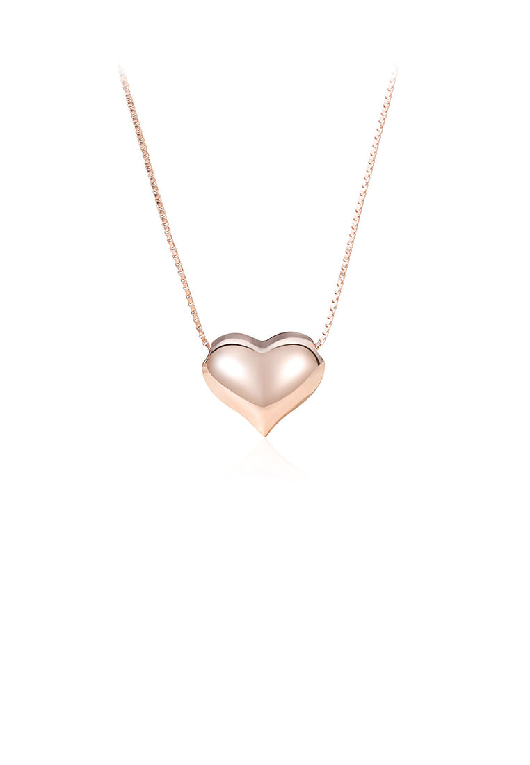 925 Sterling Silver Plated Rose Gold Simple and Cute Heart-shaped Pendant with Necklace