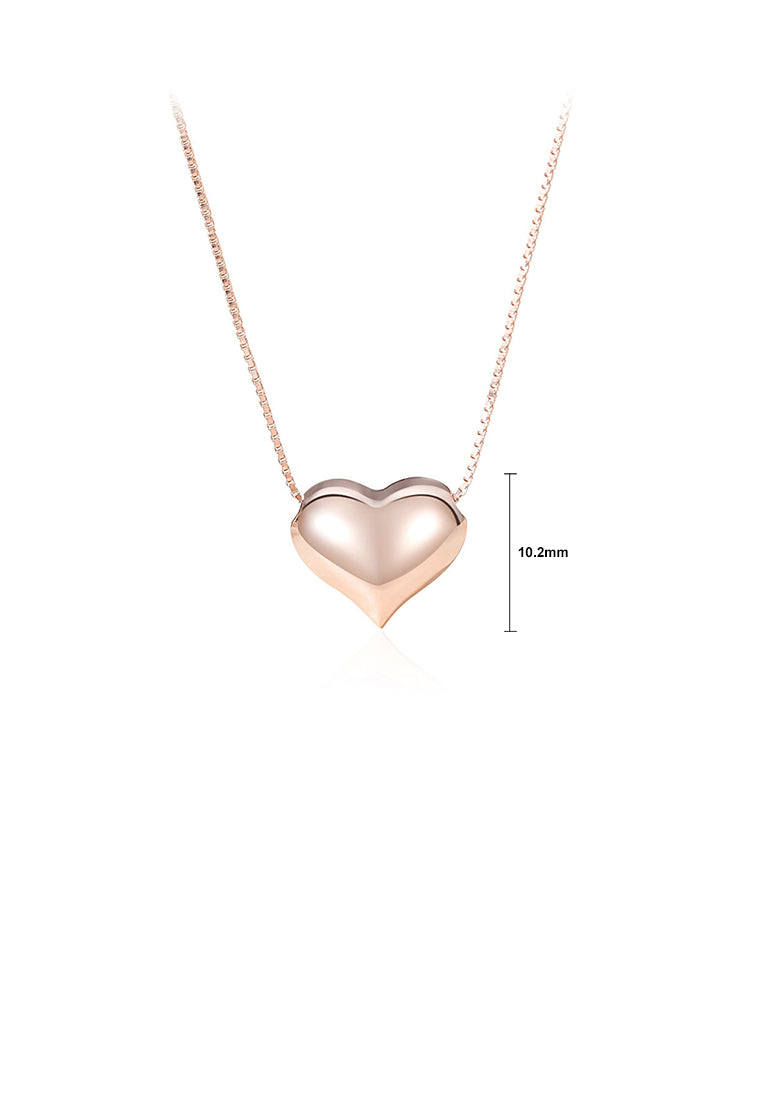 925 Sterling Silver Plated Rose Gold Simple and Cute Heart-shaped Pendant with Necklace