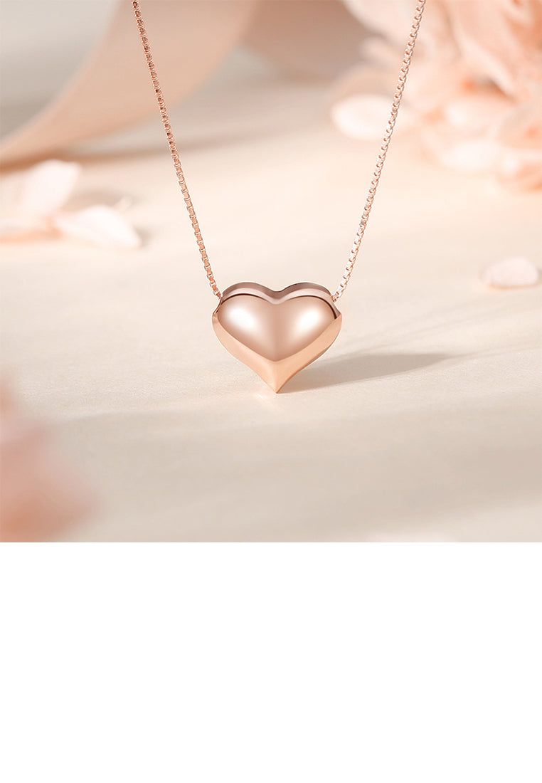 925 Sterling Silver Plated Rose Gold Simple and Cute Heart-shaped Pendant with Necklace
