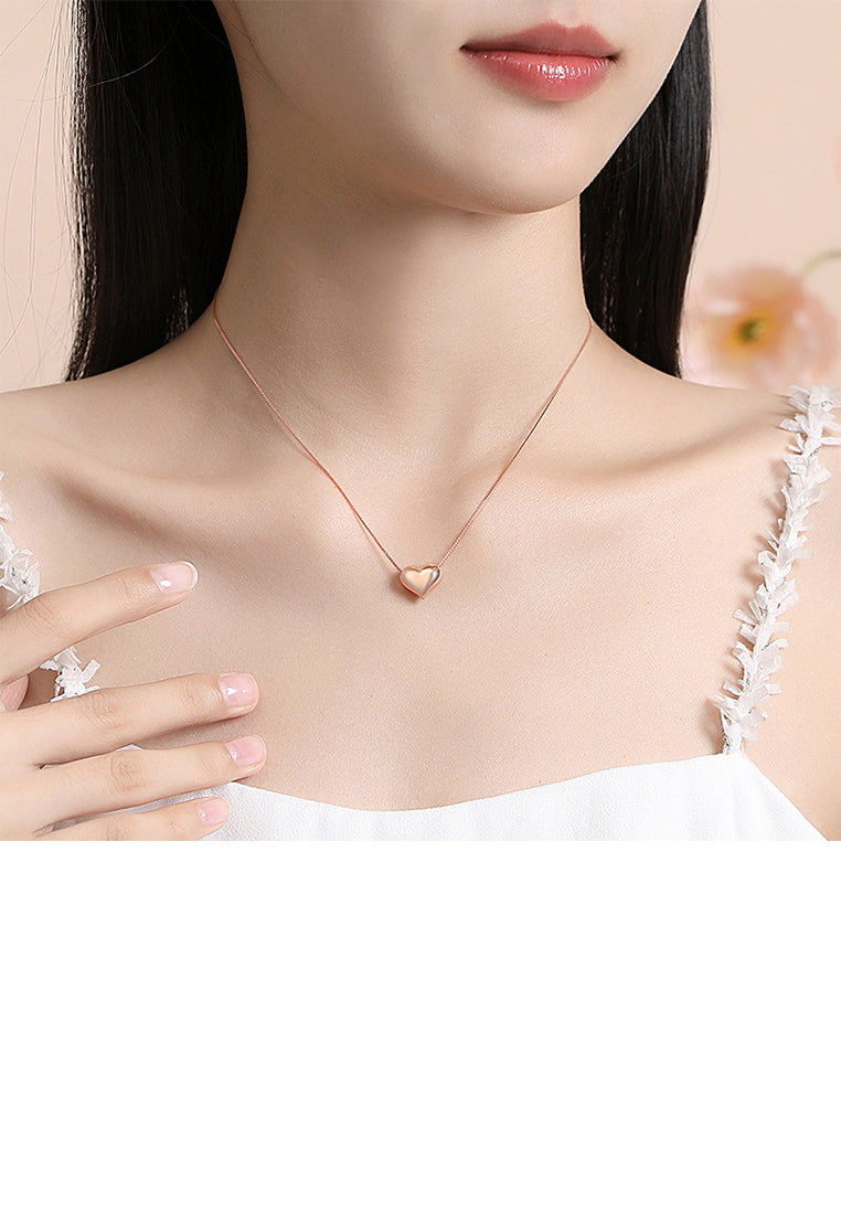 925 Sterling Silver Plated Rose Gold Simple and Cute Heart-shaped Pendant with Necklace