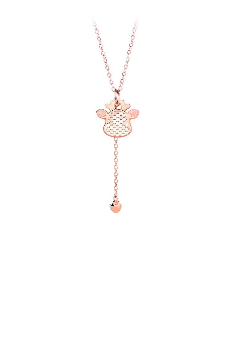 925 Sterling Silver Plated Rose Gold Fashion Cute Deer Tassel Pendant with Necklace