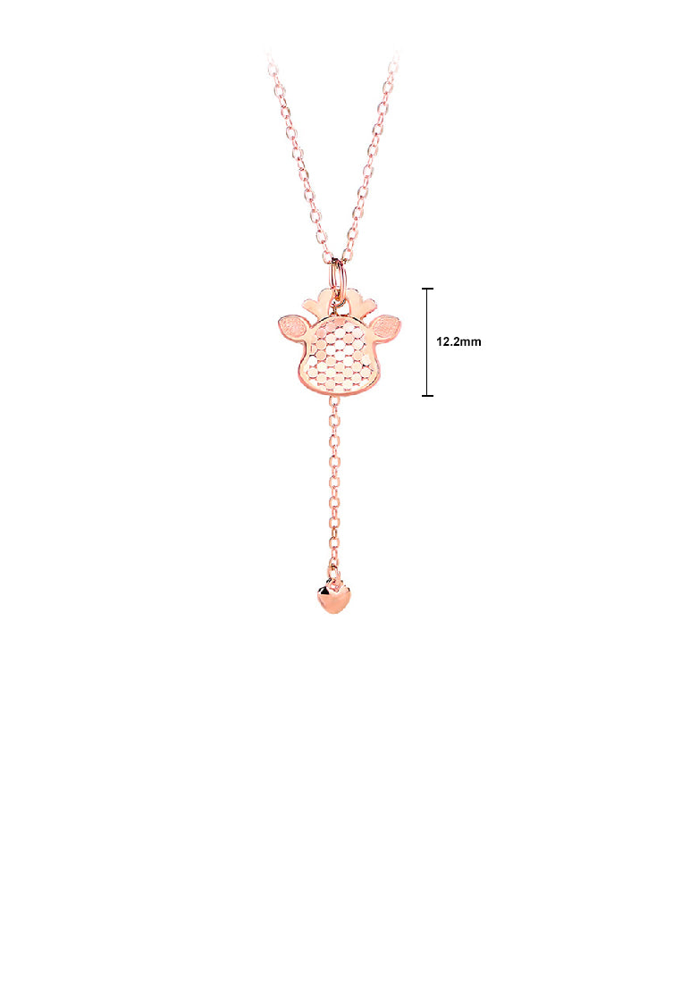 925 Sterling Silver Plated Rose Gold Fashion Cute Deer Tassel Pendant with Necklace