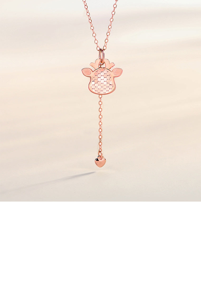 925 Sterling Silver Plated Rose Gold Fashion Cute Deer Tassel Pendant with Necklace