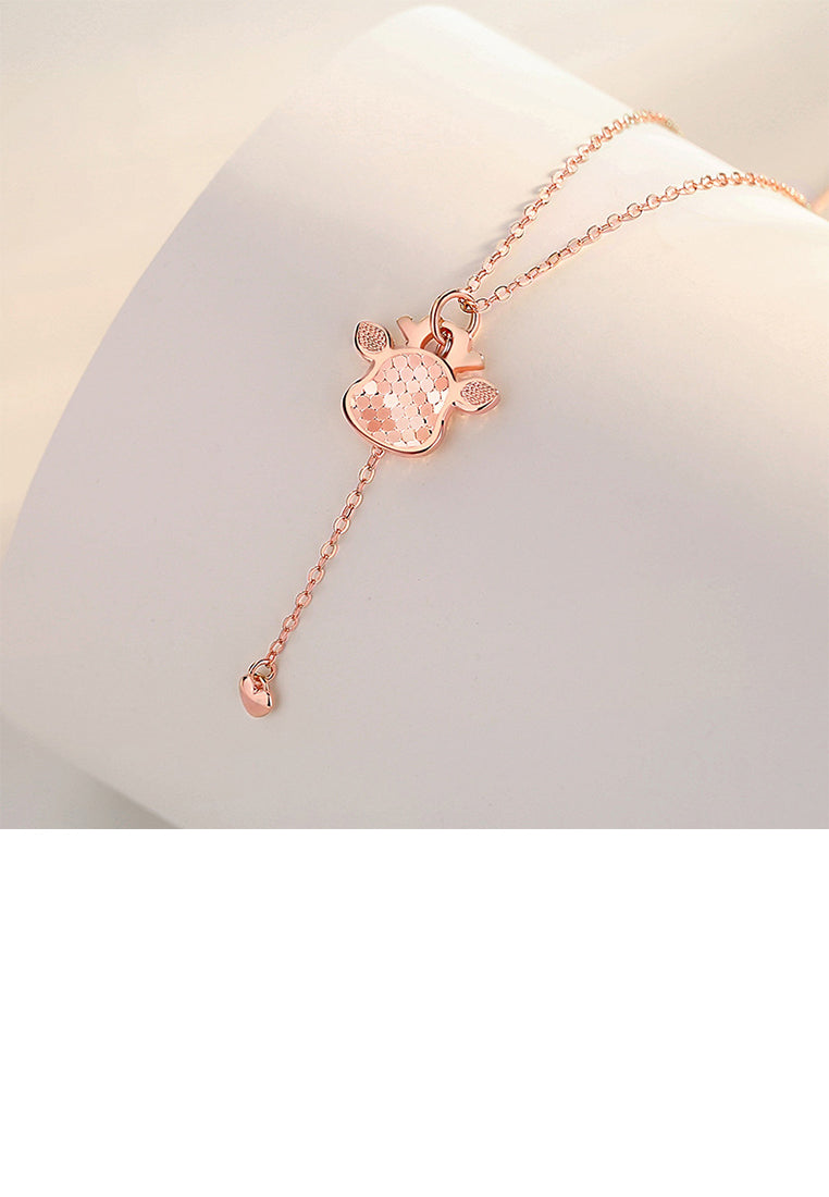 925 Sterling Silver Plated Rose Gold Fashion Cute Deer Tassel Pendant with Necklace