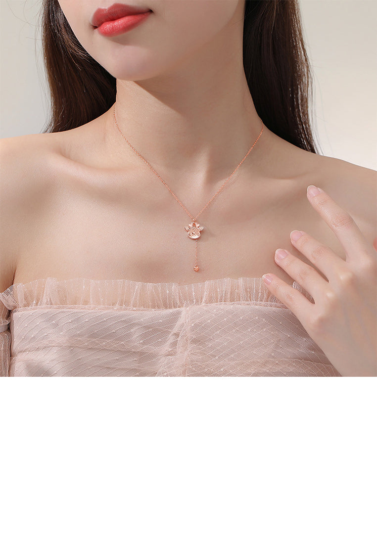 925 Sterling Silver Plated Rose Gold Fashion Cute Deer Tassel Pendant with Necklace