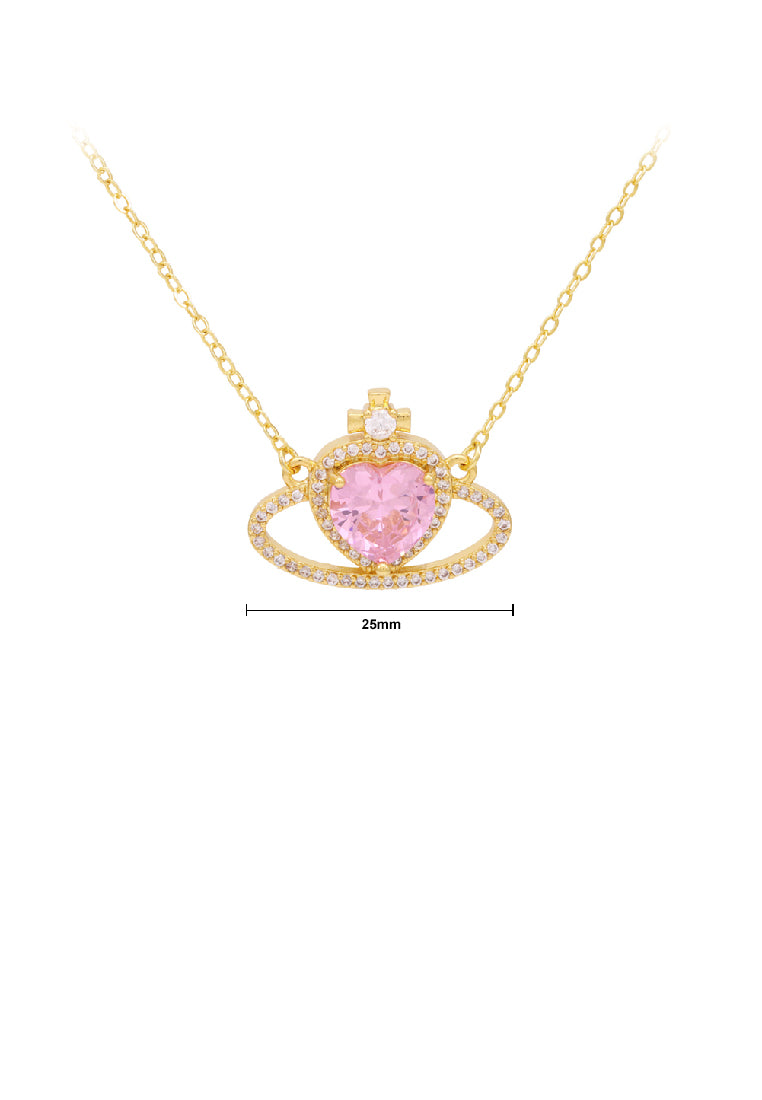 Fashion Creative Plated Gold Heart-shaped Crown Pendant with Pink Cubic Zirconia and Necklace - Luxurious Look - Vibrant Color