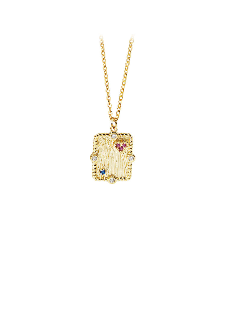 925 Sterling Silver Plated Gold Simple Vintage Geometric Square Pendant with Cubic Zirconia and Necklace - Luxurious Look