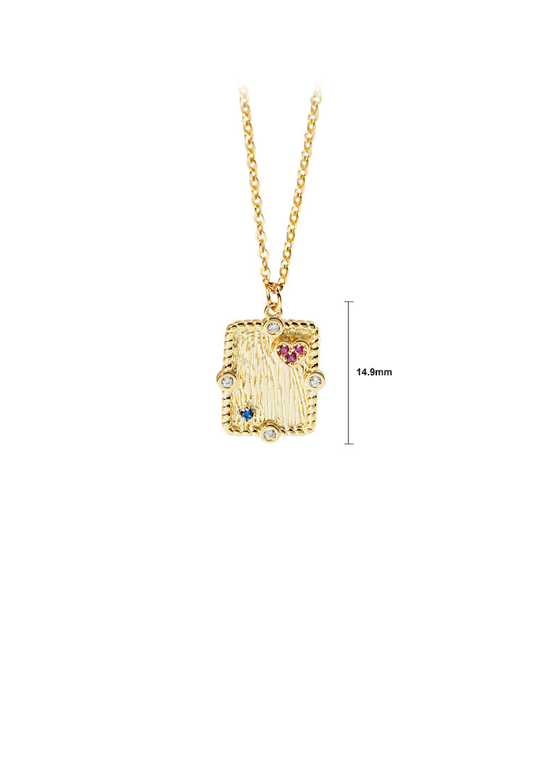 925 Sterling Silver Plated Gold Simple Vintage Geometric Square Pendant with Cubic Zirconia and Necklace - Luxurious Look