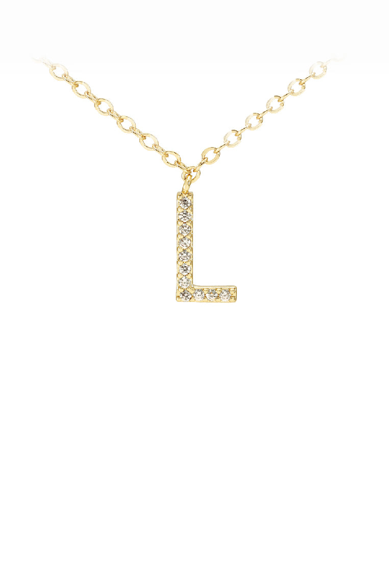 Fashion Simple Plated Gold Alphabet L Pendant with Cubic Zirconia and Necklace - Luxurious Look