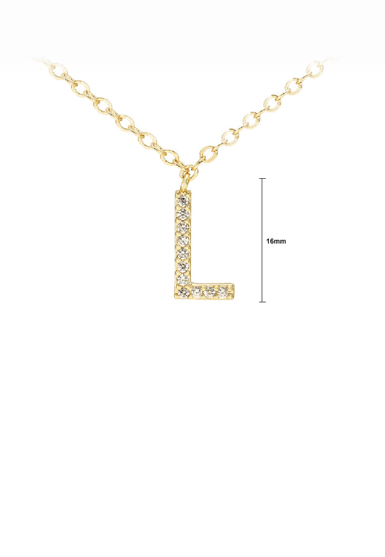 Fashion Simple Plated Gold Alphabet L Pendant with Cubic Zirconia and Necklace - Luxurious Look