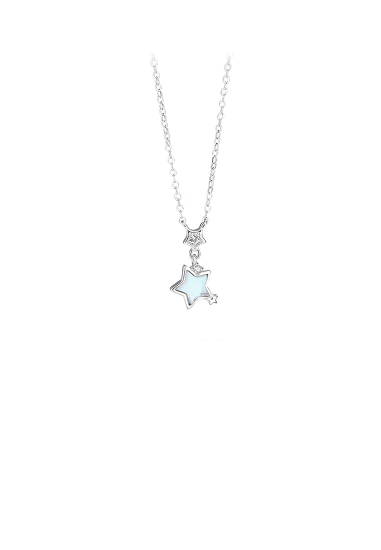 925 Sterling Silver Simple Temperament Star Pendant with Cubic Zirconia and Necklace - Luxurious Look