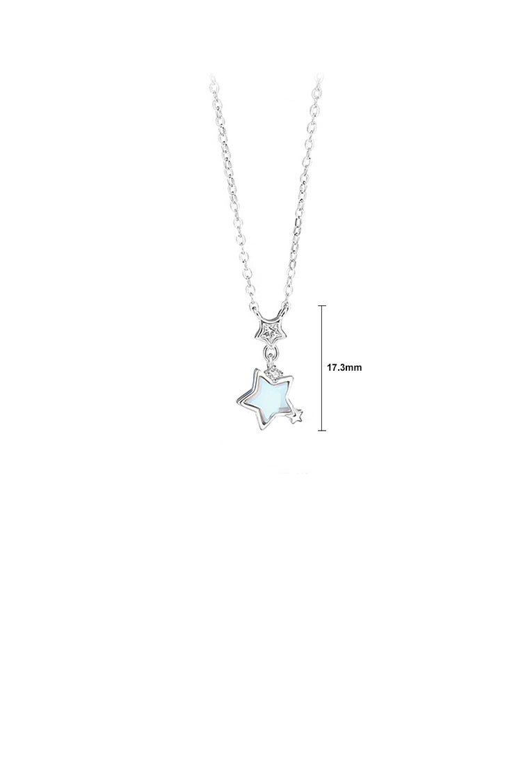 925 Sterling Silver Simple Temperament Star Pendant with Cubic Zirconia and Necklace - Luxurious Look