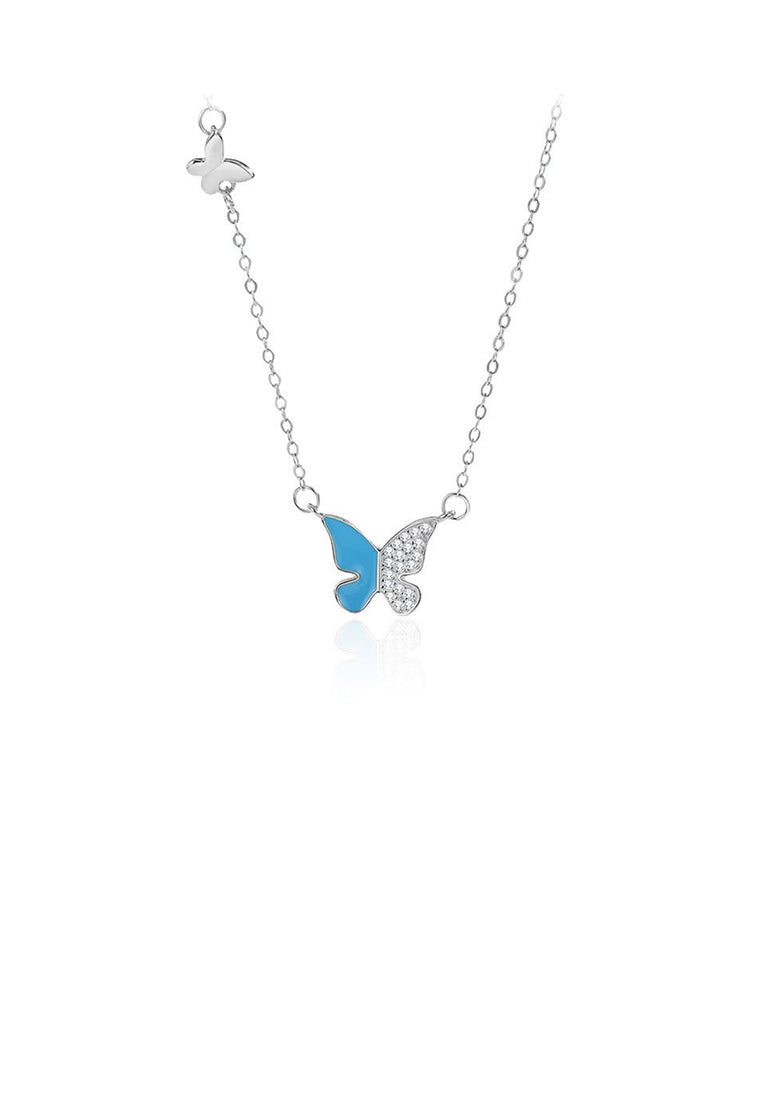 925 Sterling Silver Fashion Simple Butterfly Pendant with Cubic Zirconia and Necklace - Luxurious Look