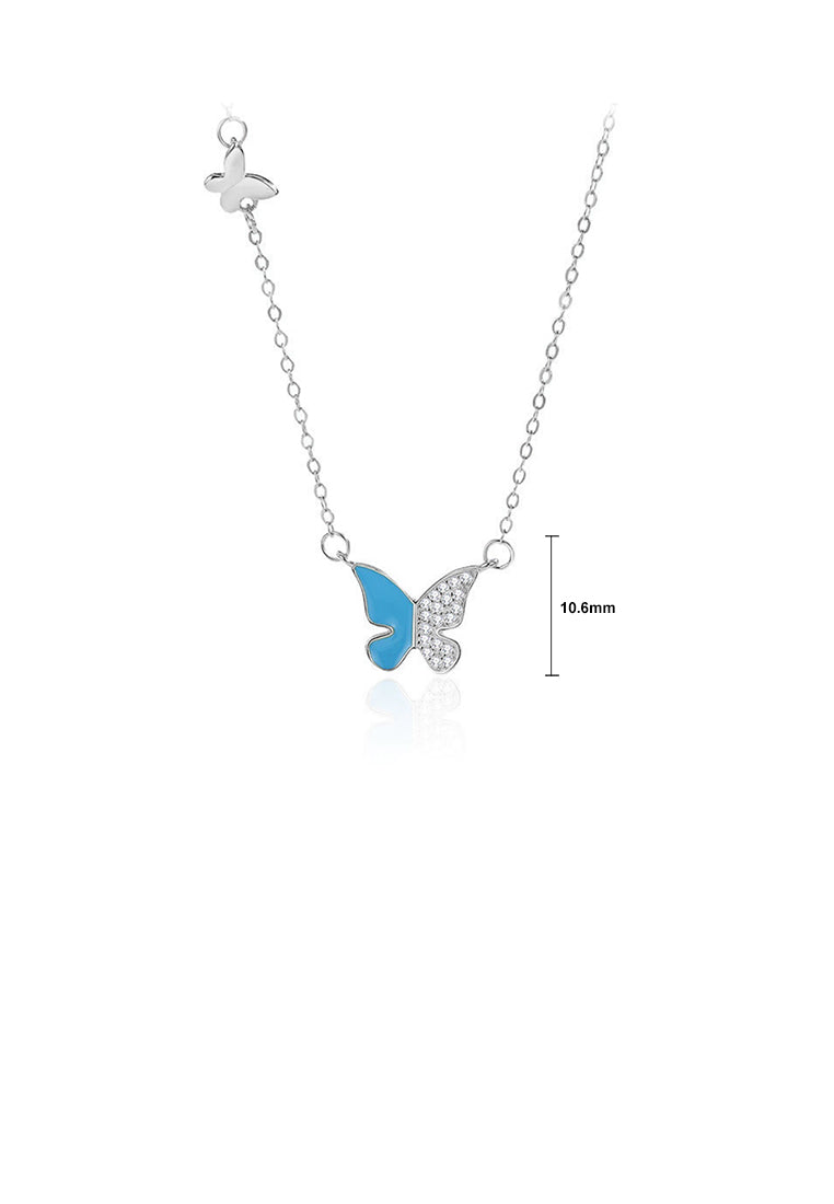 925 Sterling Silver Fashion Simple Butterfly Pendant with Cubic Zirconia and Necklace - Luxurious Look