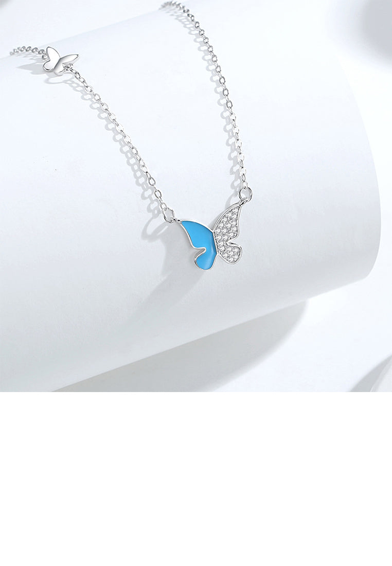 925 Sterling Silver Fashion Simple Butterfly Pendant with Cubic Zirconia and Necklace - Luxurious Look