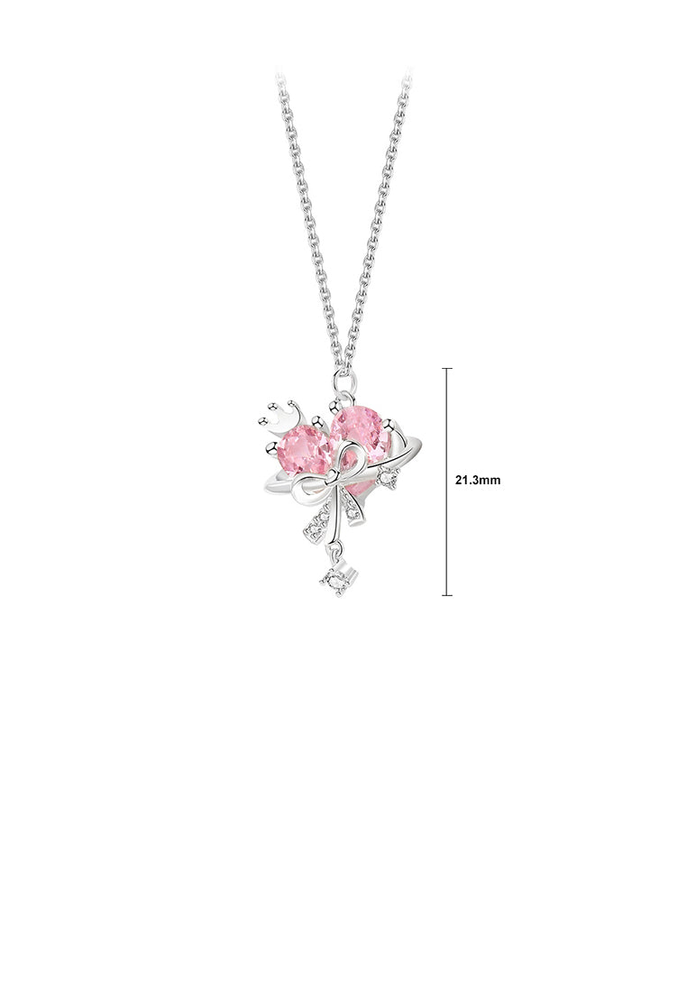925 Sterling Silver Fashion Sweet Ribbon Heart Shape Pendant with Cubic Zirconia and Necklace - Luxurious Look