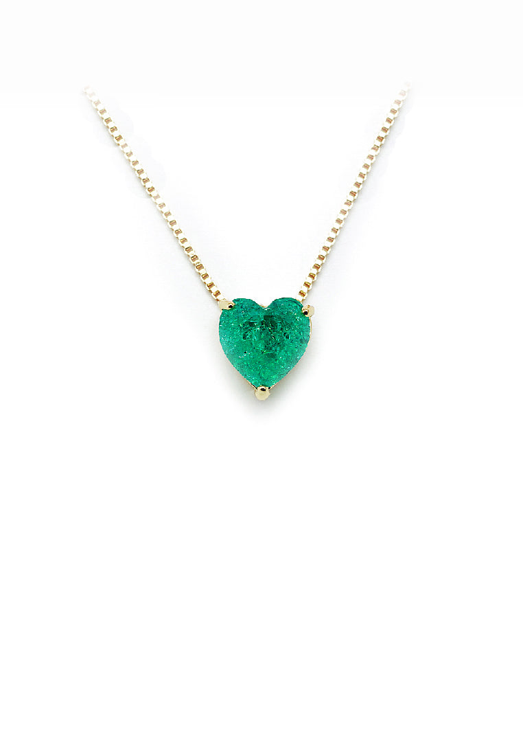Simple Fashion Plated Gold Heart Pendant with Green Cubic Zirconia and Necklace - Luxurious Look