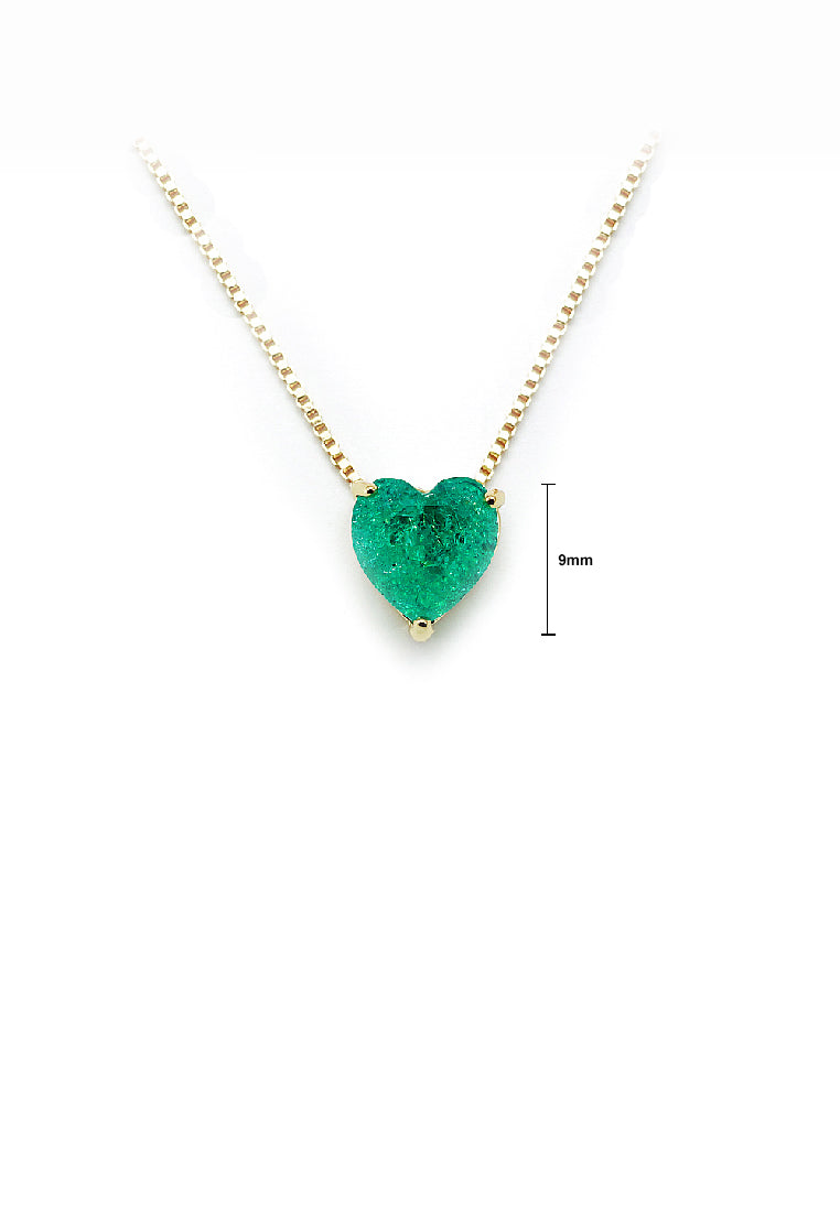 Simple Fashion Plated Gold Heart Pendant with Green Cubic Zirconia and Necklace - Luxurious Look