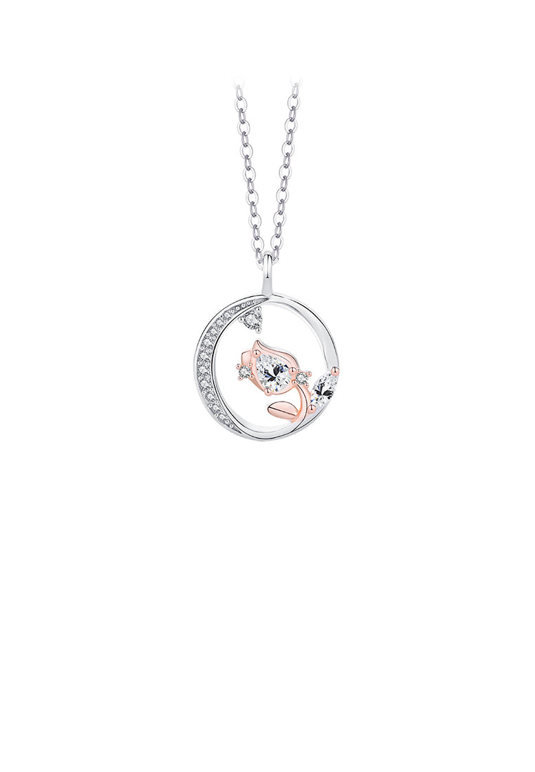 925 Sterling Silver Fashion and Creative Rose Pendant with Cubic Zirconia and Necklace - Luxurious Look