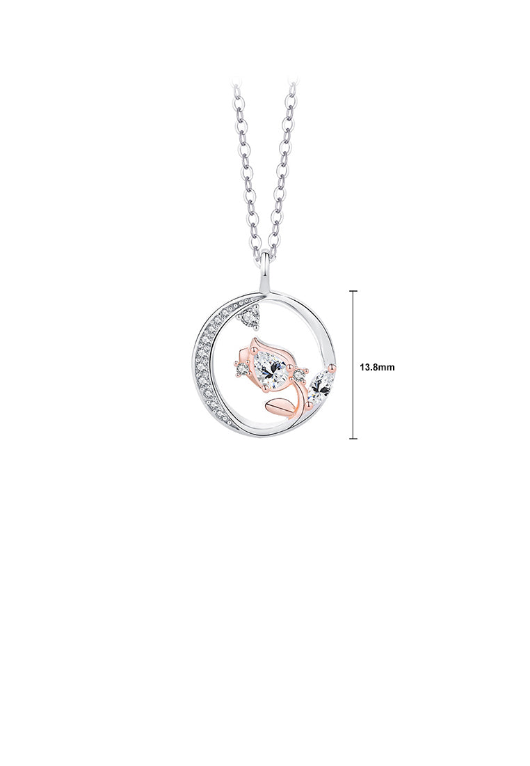 925 Sterling Silver Fashion and Creative Rose Pendant with Cubic Zirconia and Necklace - Luxurious Look
