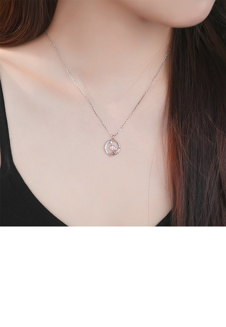 925 Sterling Silver Fashion and Creative Rose Pendant with Cubic Zirconia and Necklace - Luxurious Look