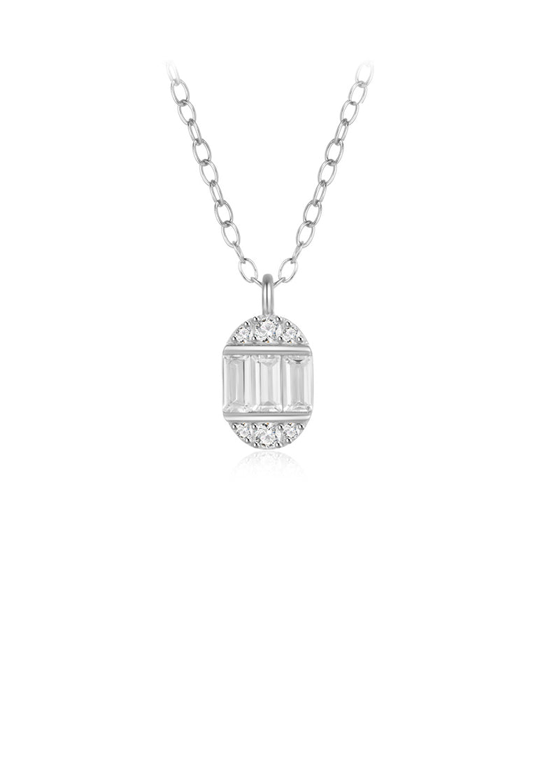 925 Sterling Silver Simple and Fashion Geometric Oval Pendant with Cubic Zirconia and Necklace - Luxurious Look