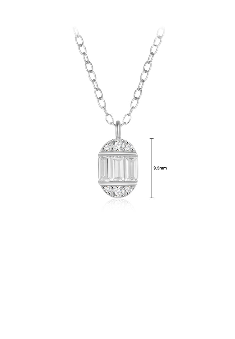 925 Sterling Silver Simple and Fashion Geometric Oval Pendant with Cubic Zirconia and Necklace - Luxurious Look