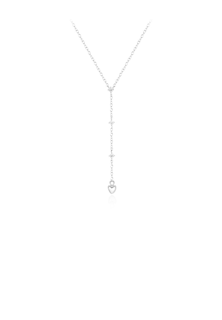 925 Sterling Silver Simple and Fashion Heart-shaped Tassel Pendant with Cubic Zirconia and Necklace - Luxurious Look
