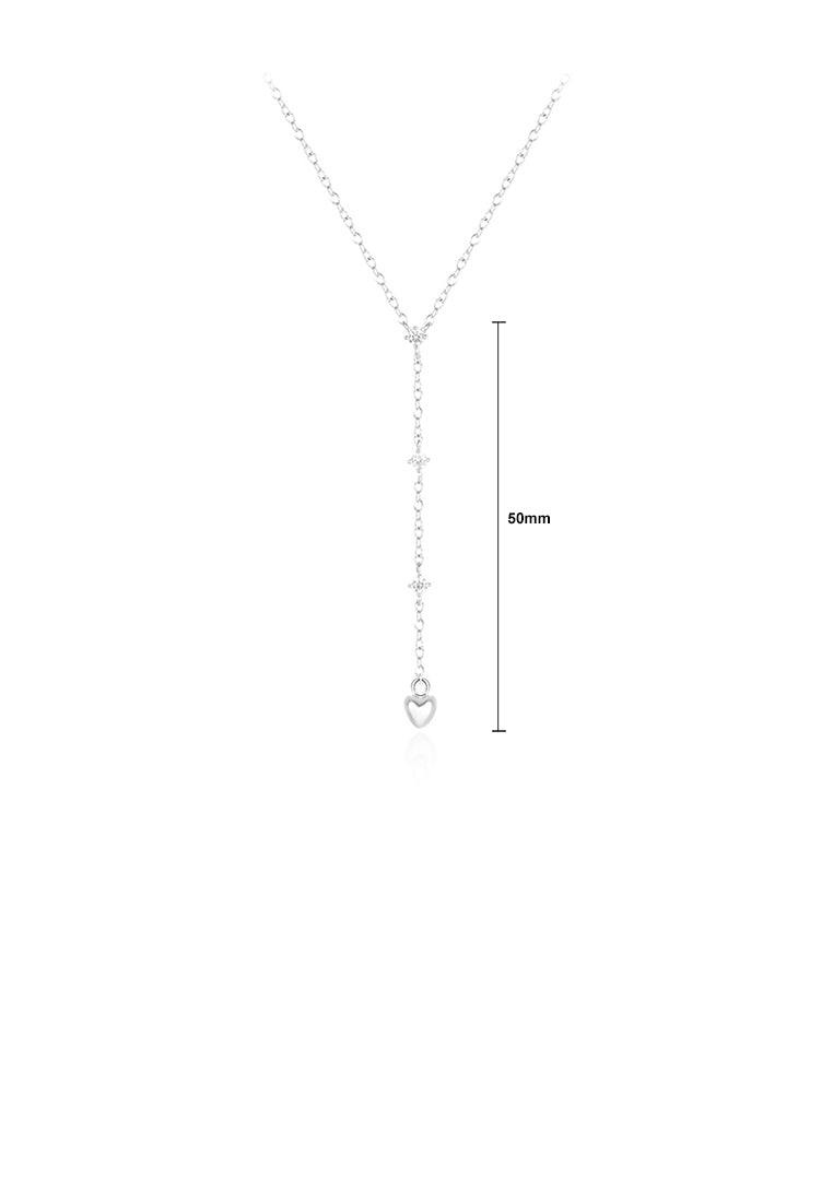 925 Sterling Silver Simple and Fashion Heart-shaped Tassel Pendant with Cubic Zirconia and Necklace - Luxurious Look