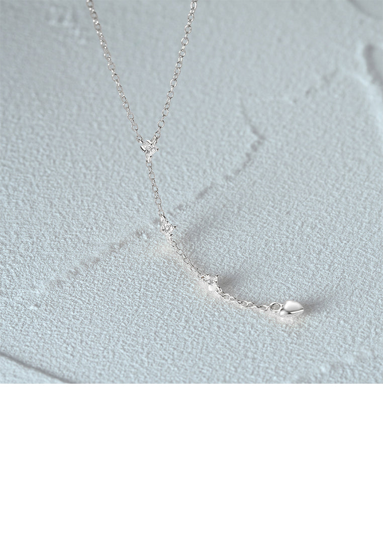 925 Sterling Silver Simple and Fashion Heart-shaped Tassel Pendant with Cubic Zirconia and Necklace - Luxurious Look