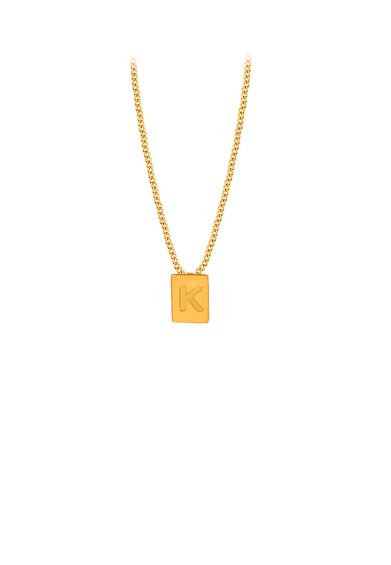 Fashion and Simple Plated Gold 316L Stainless Steel Alphabet K Geometric Square Pendant with Necklace