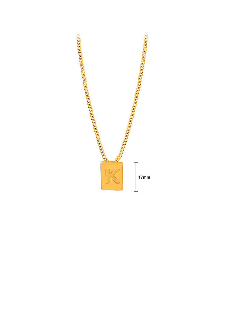 Fashion and Simple Plated Gold 316L Stainless Steel Alphabet K Geometric Square Pendant with Necklace
