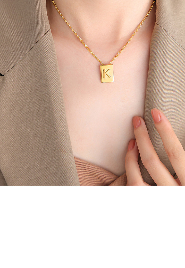 Fashion and Simple Plated Gold 316L Stainless Steel Alphabet K Geometric Square Pendant with Necklace