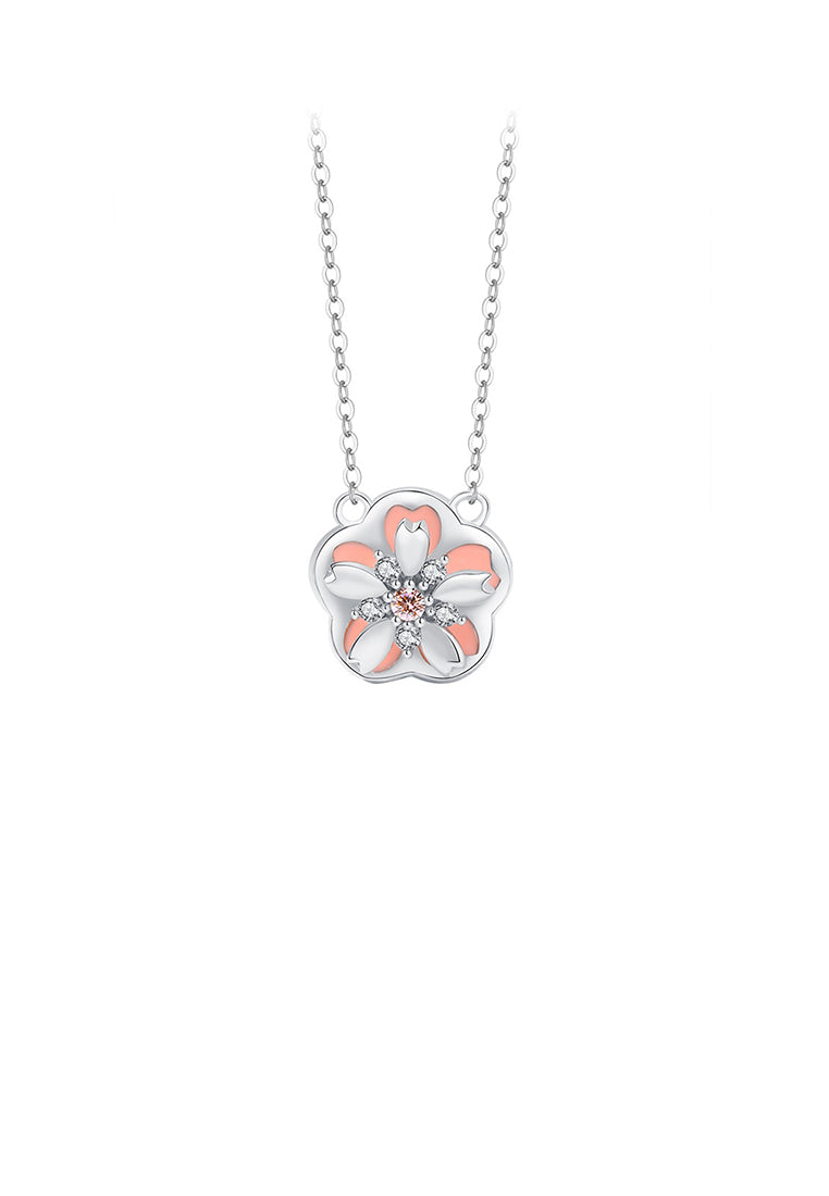 925 Sterling Silver Fashion Creative Rotatable Cherry Blossom Pendant with Cubic Zirconia and Necklace - Luxurious Look