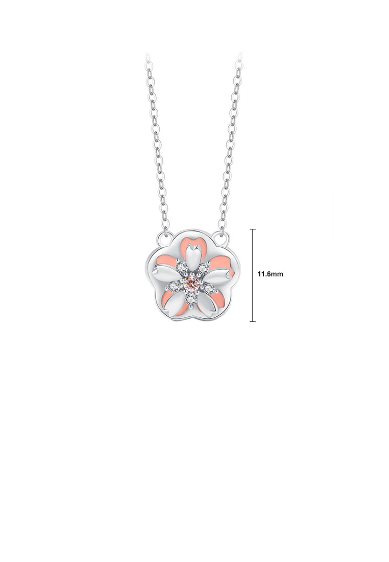 925 Sterling Silver Fashion Creative Rotatable Cherry Blossom Pendant with Cubic Zirconia and Necklace - Luxurious Look