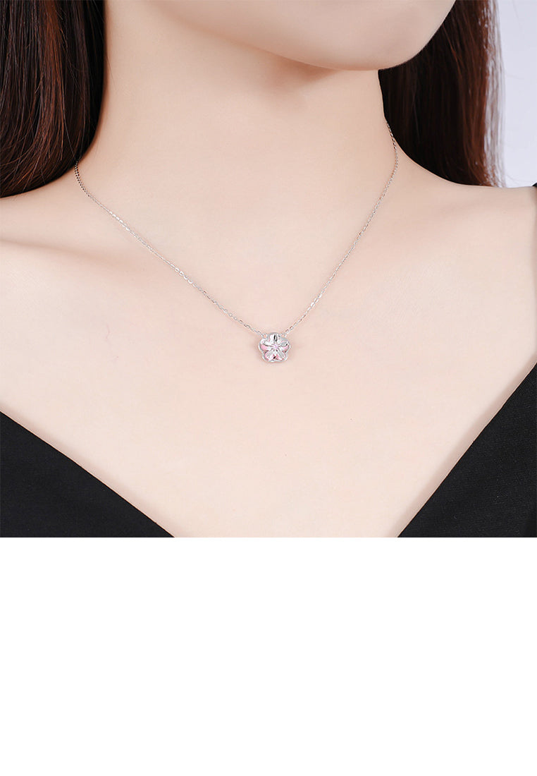 925 Sterling Silver Fashion Creative Rotatable Cherry Blossom Pendant with Cubic Zirconia and Necklace - Luxurious Look