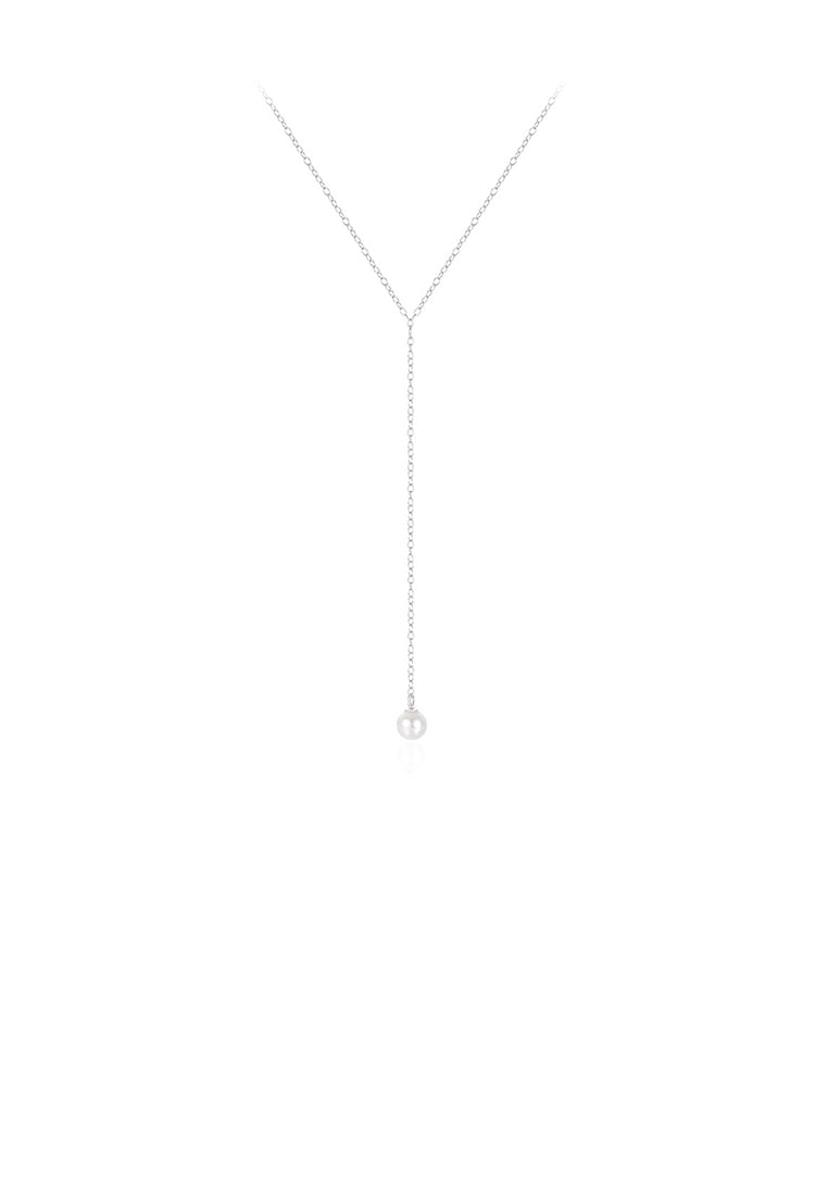 925 Sterling Silver Simple and Fashion Geometric Tassel Imitation Pearl Pendant with Necklace - Luxurious Look
