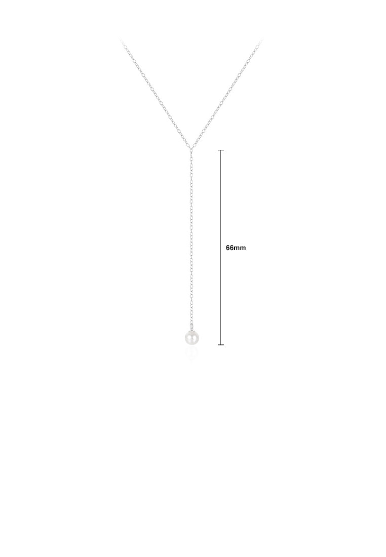 925 Sterling Silver Simple and Fashion Geometric Tassel Imitation Pearl Pendant with Necklace - Luxurious Look