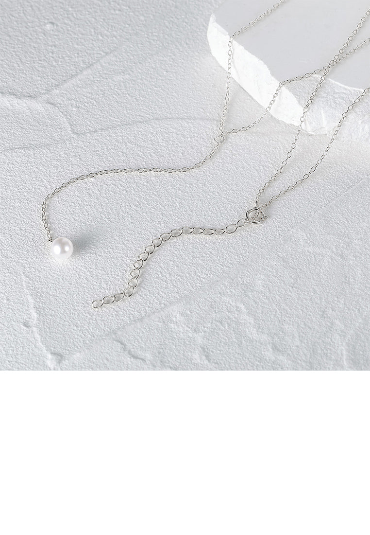 925 Sterling Silver Simple and Fashion Geometric Tassel Imitation Pearl Pendant with Necklace - Luxurious Look