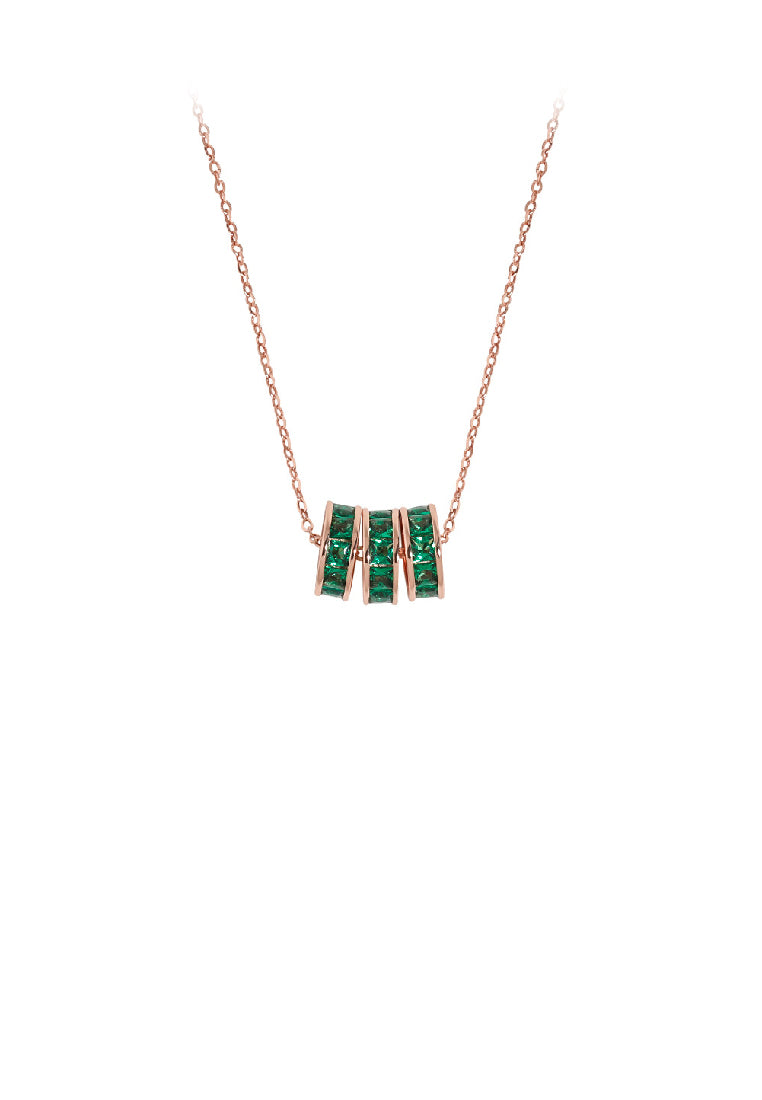 925 Sterling Silver Plated Rose Gold Fashion Simple Geometric Circle Pendant with Cubic Zirconia and Necklace - Luxurious Look