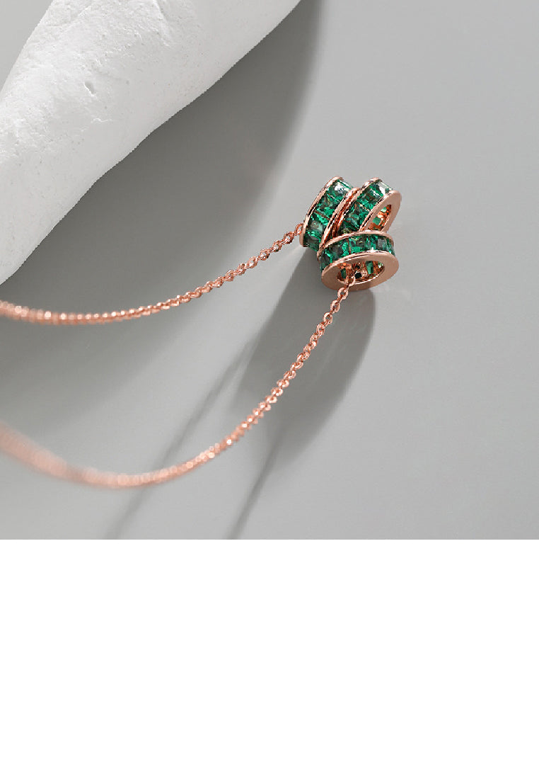 925 Sterling Silver Plated Rose Gold Fashion Simple Geometric Circle Pendant with Cubic Zirconia and Necklace - Luxurious Look