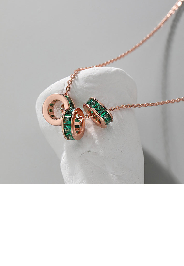 925 Sterling Silver Plated Rose Gold Fashion Simple Geometric Circle Pendant with Cubic Zirconia and Necklace - Luxurious Look