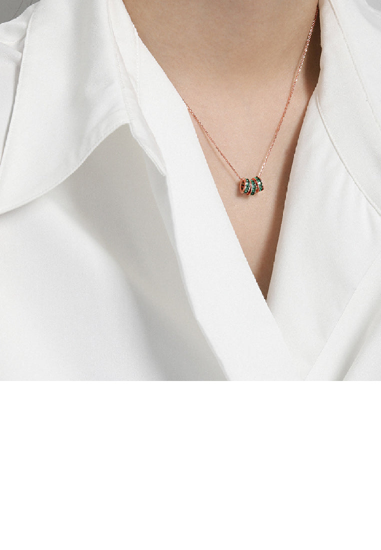 925 Sterling Silver Plated Rose Gold Fashion Simple Geometric Circle Pendant with Cubic Zirconia and Necklace - Luxurious Look