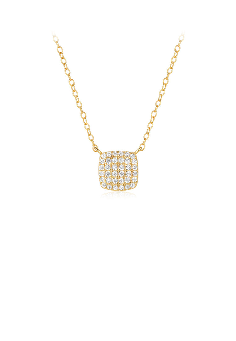 925 Sterling Silver Plated Gold Simple Brilliant Geometric Square Pendant with Cubic Zirconia and Necklace - Luxurious Look