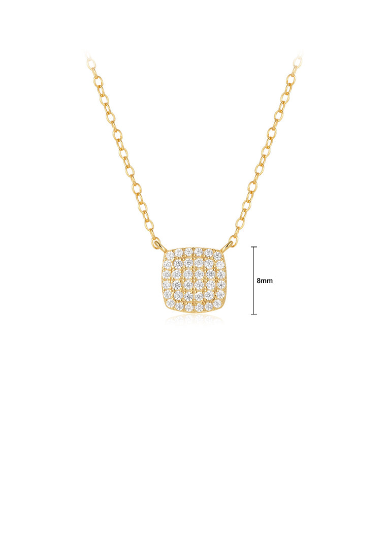 925 Sterling Silver Plated Gold Simple Brilliant Geometric Square Pendant with Cubic Zirconia and Necklace - Luxurious Look
