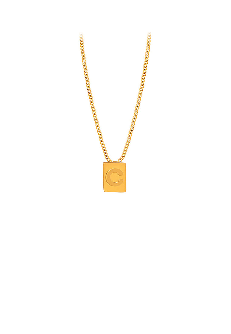 Fashion and Simple Plated Gold 316L Stainless Steel Alphabet C Geometric Square Pendant with Necklace